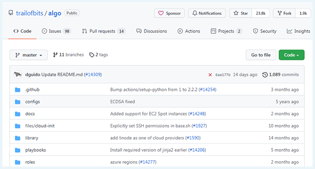 عکس صفحه رابط Algo GitHub